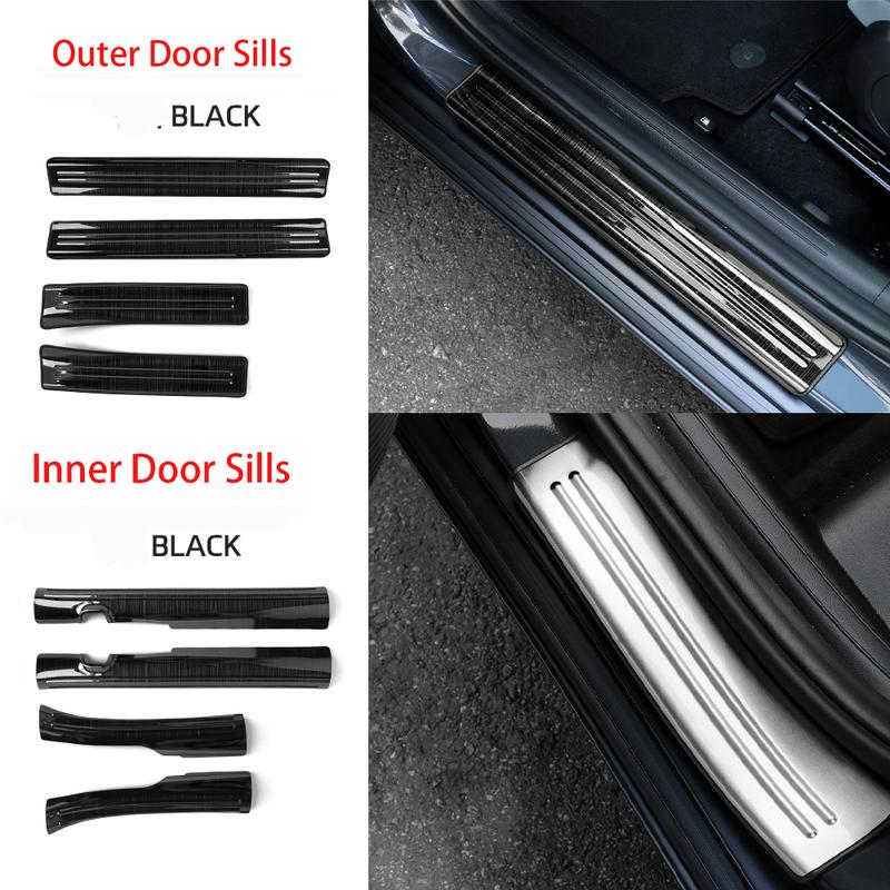 Car Interior and Exterior Door Sill Protectors Front and Rear Sill Guards Step Trim Strips Stainless Steel for Hyundai KONA SX2