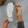 Женские босоножки-стринги с бабочкой из страз, блестящие, с квадратным носком, повседневные летние туфли