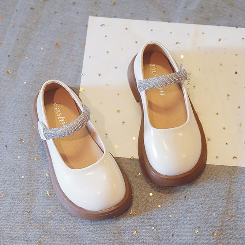 Girls' Leather Shoes Rhinestone Decorated Simple Solid Color Kids Shoes
