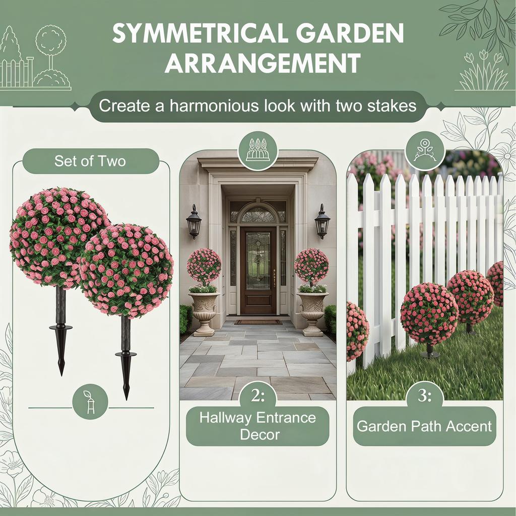 Artificial Rose Topiary UV Resistant, 2-Pack Fake Plants, 55 cm, Pink