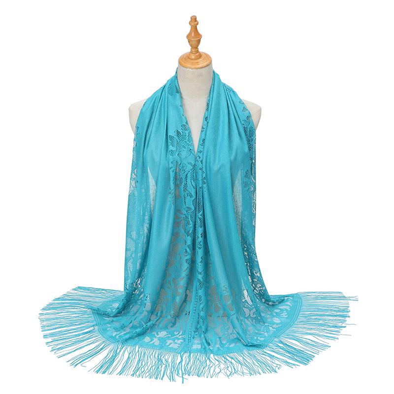 Кружева ажурный шелковый хиджаб шарф с кисточками - однотонная шаль для женщин