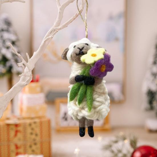Украшение в виде войлочной овцы, украшение ручной работы в виде овцы, пушистая кудрявая овца, подвесное украшение для рождественской елки, сумка, брелок