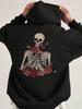 Dark Romantic Skeleton Rose Illustration Printed Premium Hoodies Men Autumn Winter Long Sleeve Sweatshirts Casual Clothing
