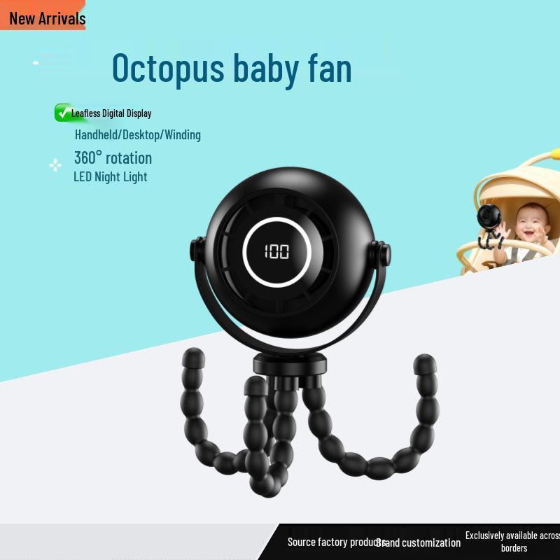 Octopus Handheld USB Fan: Silent Stroller & Desktop Fan with Night Light