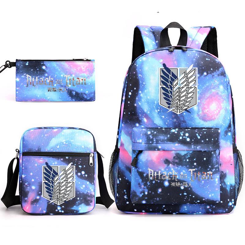 Attack On Titan Attackontitan Backpack Shoulder Pencil Case Three-Piece Oxford Cloth Student School Bag
