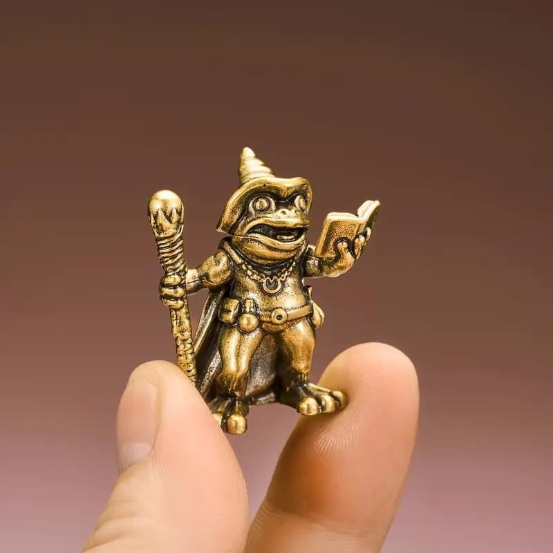 Vintage Brass Frog Wizard Statue Frog Holding A Magic Wand Ornament Small Animal Figurines Home Office Decoration Car Ornaments
