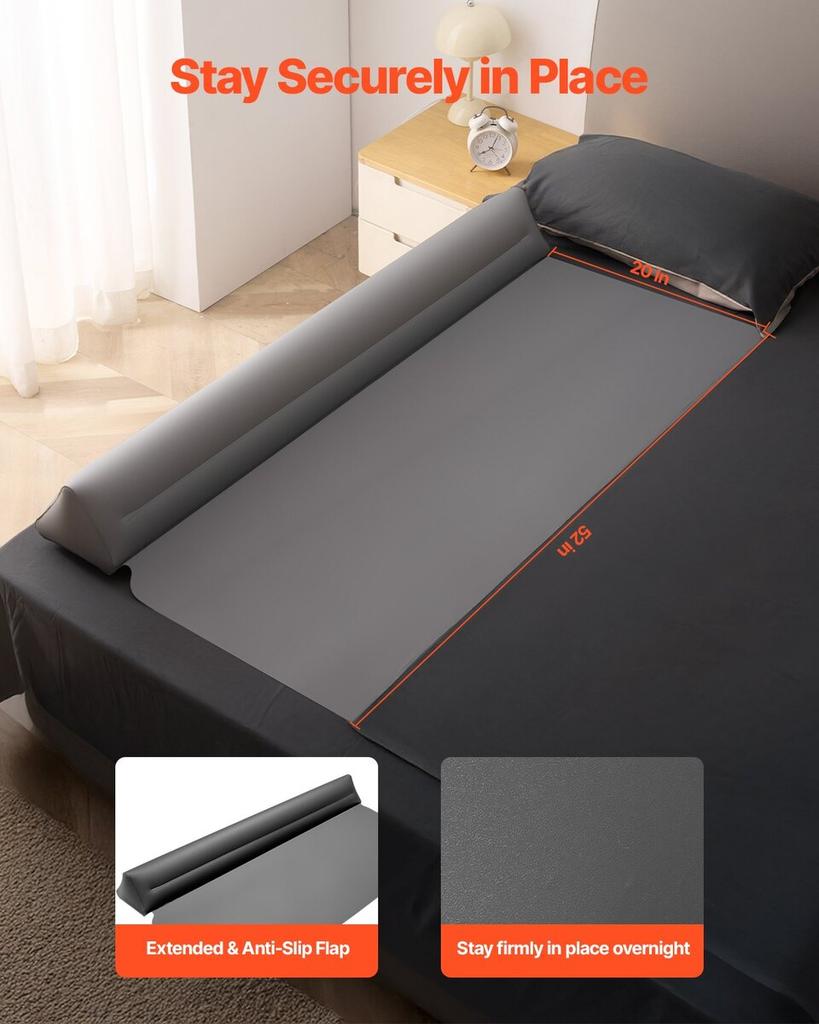 Bed Bumper for Toddlers 52-inch Inflatable Bed Guard Rail with Safety Flap