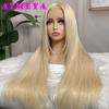 AIMEYA Layered Cut Wig Platinum Blonde Lace Front Wig Long Straight Synthetic Lace Wig Heat Resistant Blonde Wigs for Women