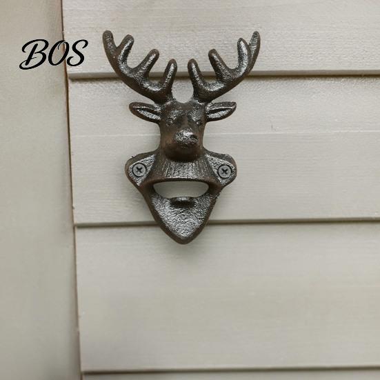 Heavy Duty Cast Iron Opener Elk Cow Head Bottle Opener, Wall Mounted Beer Cap Remover, Rustic for Home Bar, Industrial Decor Animal Shape