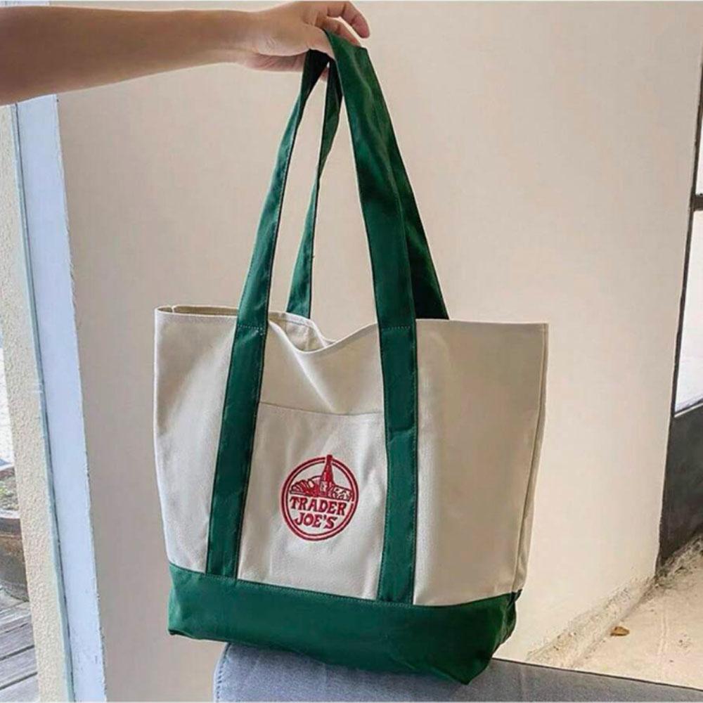 1 шт. - Большая сумка-тоут для покупок Trader Joe Хлопчатобумажный холст Вышитая сумка