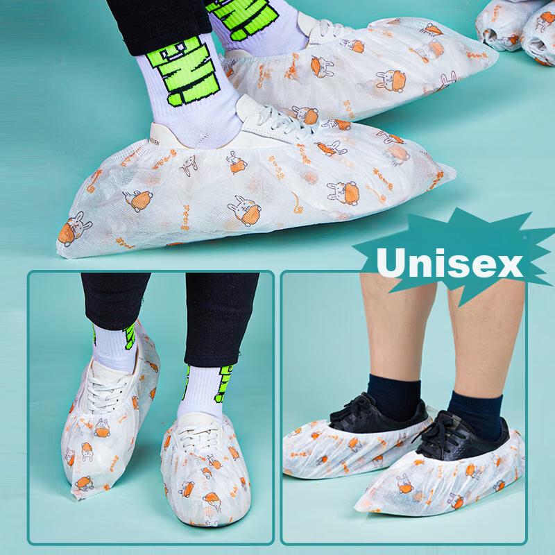 YOUAO Disposable Shoe Covers, 100-Pack, Thick Non-Woven Cartoon Shoe Covers, Wear-Resistant, Non-Slip, One-Size Universal Fit