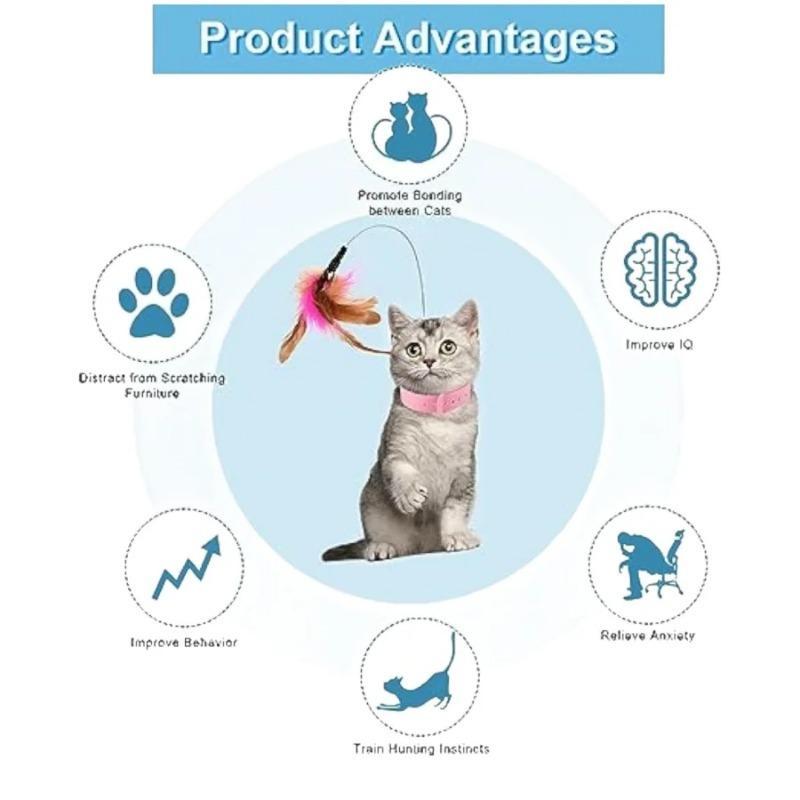 Прикрепленная игрушка с кошачьим ошейником, силиконовая палочка для ласки кошек, регулируемые игрушки с ошейником из кошачьих перьев и колокольчиком, интерактивные игрушки-тизеры для кошек