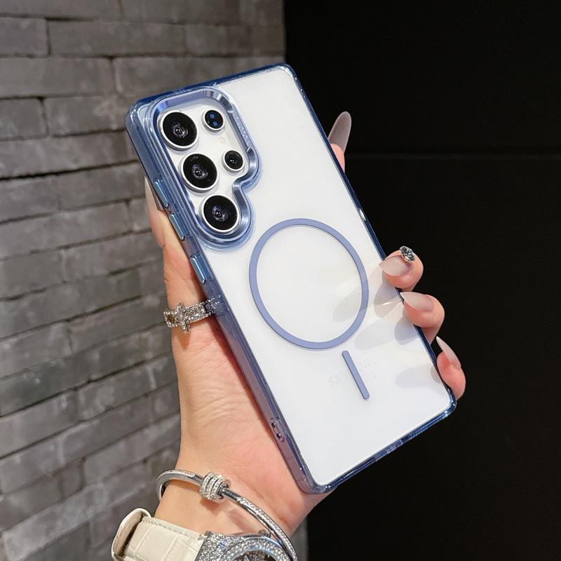 Metal Lens Frame Clear Phone Case For Samsung S25 Plus S24 FE S23 Ultra A16 A56 A36 A55 A15 Soft Edge Shockproof Wireless Charge Magnetic Back Cover