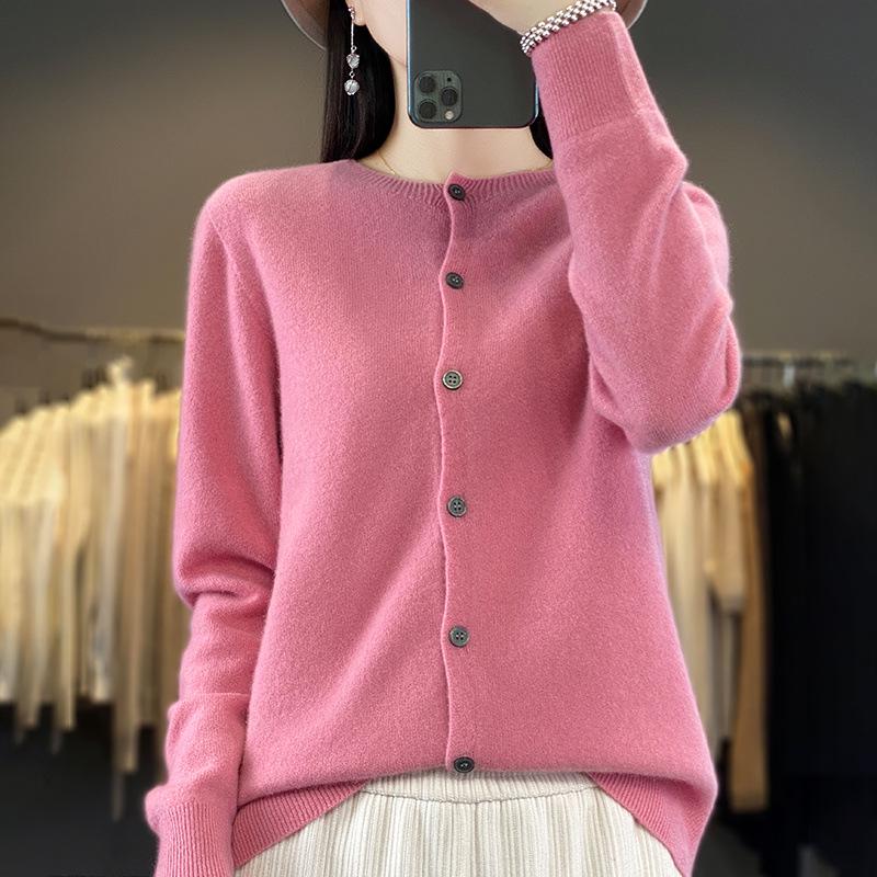 Women's Wool Cardigan: Autumn/Winter Round Neck Long Sleeve Knit Sweater, Slimming & Loose Fit