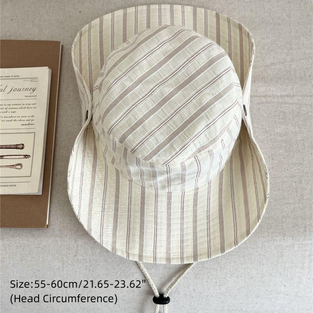 Striped Pattern Korean Version Hat Simple Design Big Eaves Simple Travel Hat Korean Style Shading Function Striped Bucket Hat