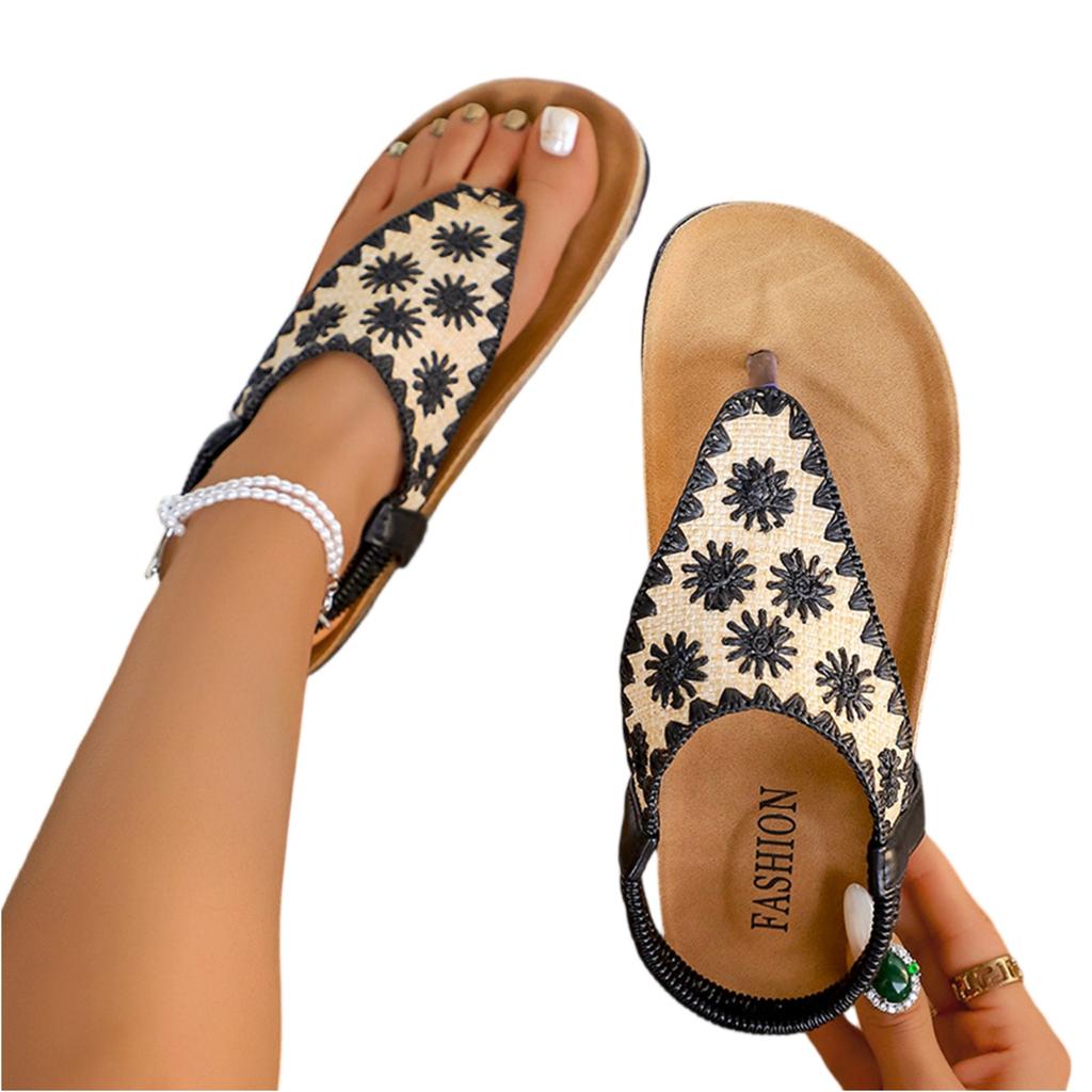 Женские ретро-сандалии-шлепанцы на платформе с танкеткой, летние повседневные, без застежек, с открытым носком, пляжные, с вышитым верхом и амортизирующей стелькой