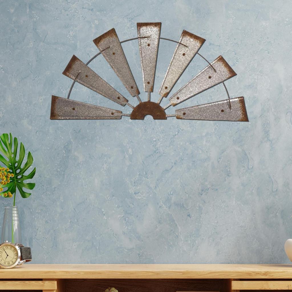Windmill Wall Sculpture Hanging Ornament Decoration Craft Rustic Decor Iron Art for Office