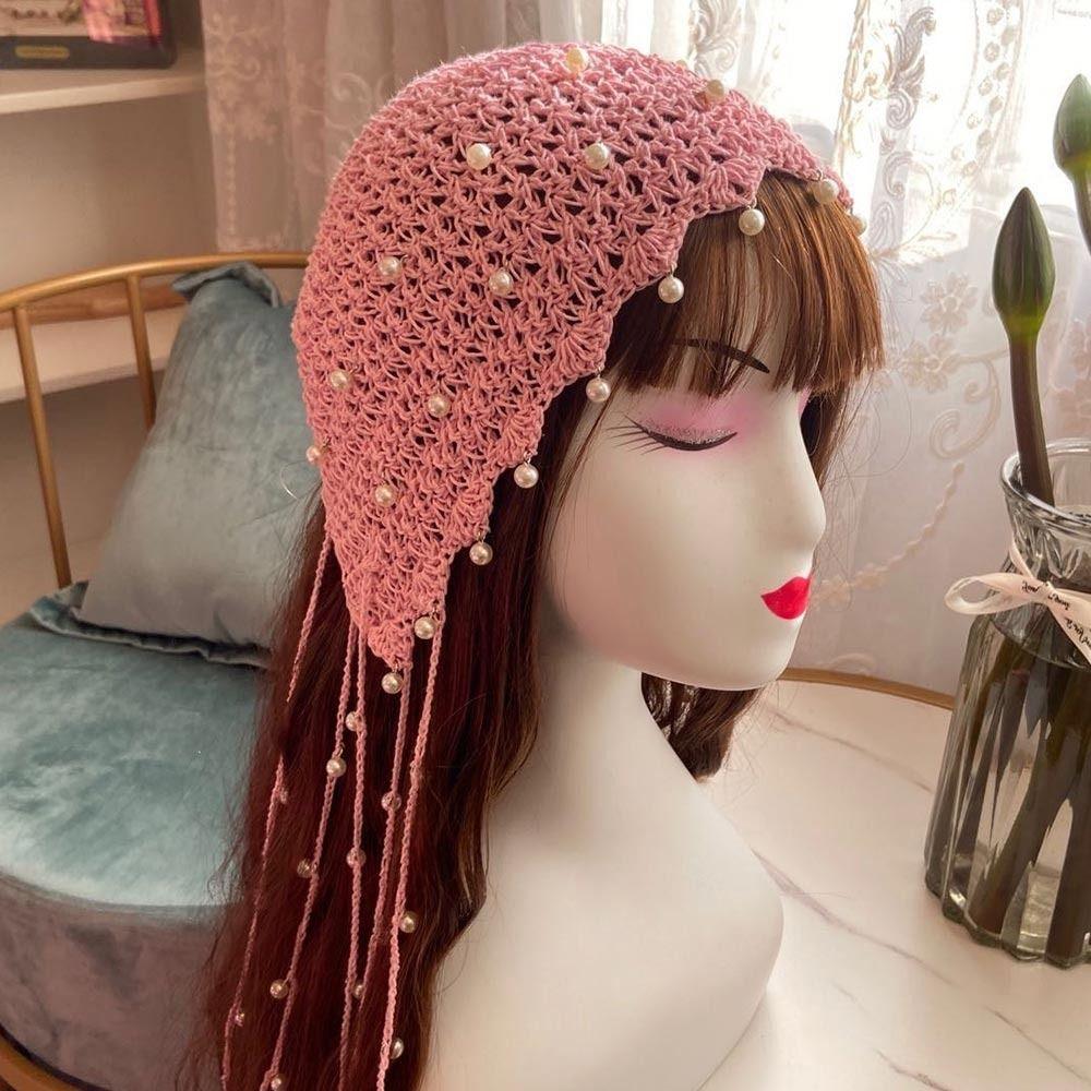 Pearl Bun Hats Ethnic Headscarf Hats Cute Tassels Hats Outdoor