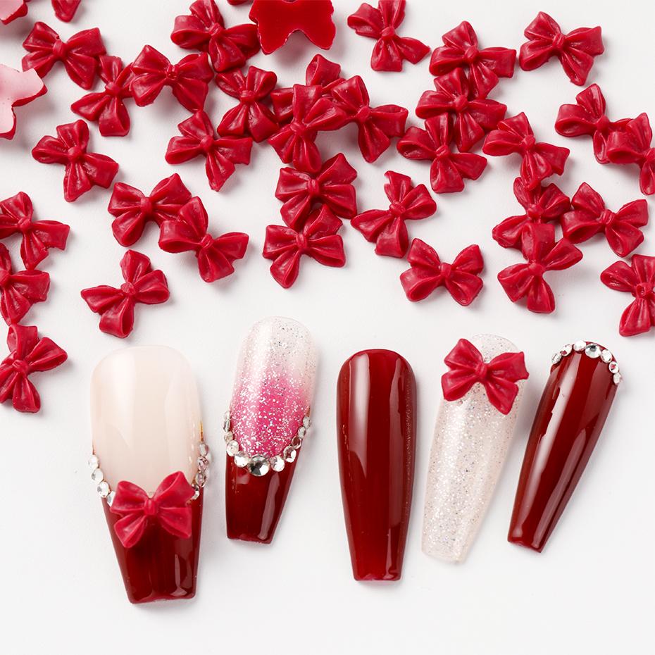 Xiaomi 50/100pcs Red Bow Nail Charms Kawaii Knot Bow Valentines Ornament Jewelry Nail Art Decorations Parts Manicure Nail Accessories