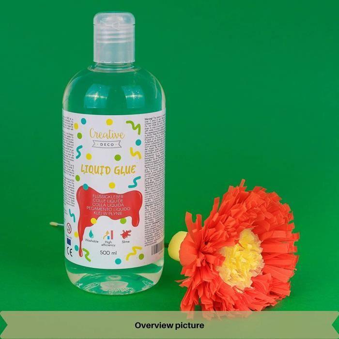 Colle Liquide pour Slime - Creative Deco - 500 ml - Pour Verre, Tissu, Carton, Bois, Papier