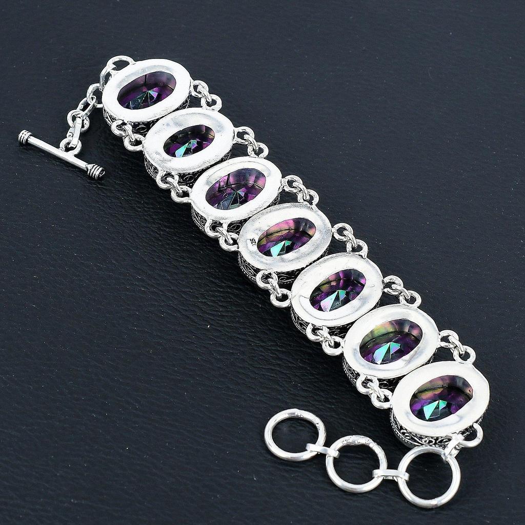 Натуральный радужно-мистик-топаз драгоценный камень ручной работы из стерлингового серебра 925 пробы ожерелье браслет комплект, антикварный ювелирный комплект, свадебные подарки браслет для подарков