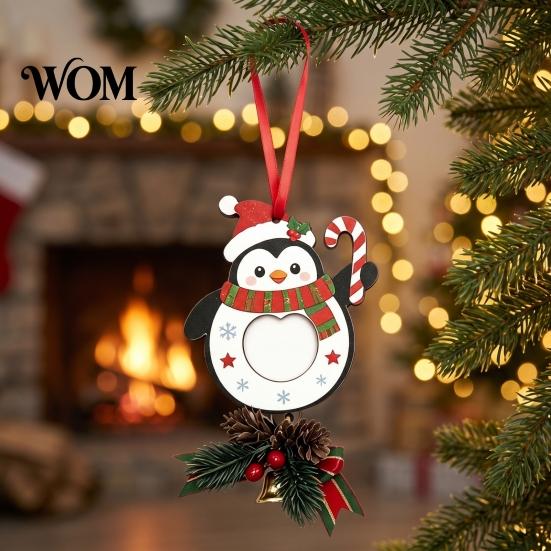 Custom Keepsake Gifts Wooden Christmas Tree Ornaments, 2D Stocking House Shaped Photo Frame Hanging Personalized Frames Decor, Xmas Ornament