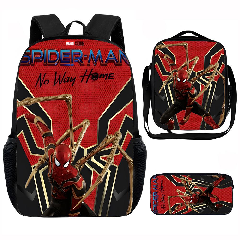 Spider-Man School Bag Lunch Bag Pencil Bag Elementary School Backpack Cartoon Peripheral Backpack Children's Bag Three-piece Set