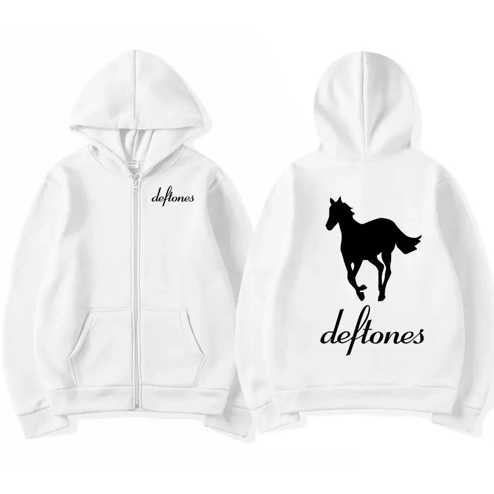 Deftones Белая толстовка на молнии Хип-хоп Рок-группа Толстовка на молнии Харадзюку Оверсайз Толстовки с длинным рукавом Пальто на молнии Уличная одежда