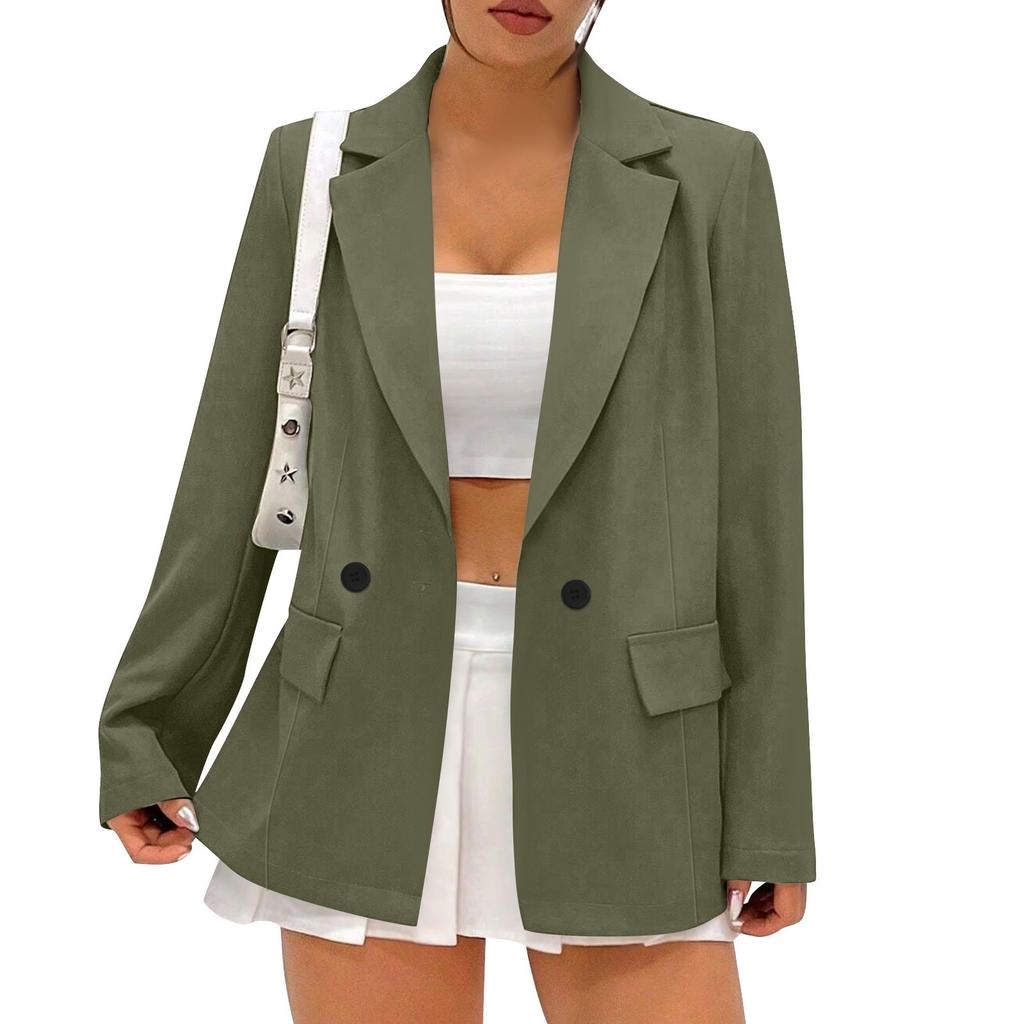 Женское повседневное рабочее пальто с длинным рукавом и V-образным вырезом на одной пуговице, однотонное