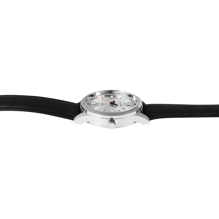 Montre - Alain Miller - Bracelet simili cuir noir - Boîtier 42 mm argenté - Mouvement SL28 (Quartz)