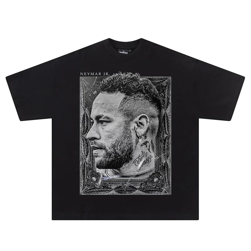 Neymar Neymarjr Heavy Cotton Printing Short-sleeved T-shirt American Retro Short-sleeved Couple Basketball Clothes Versatile