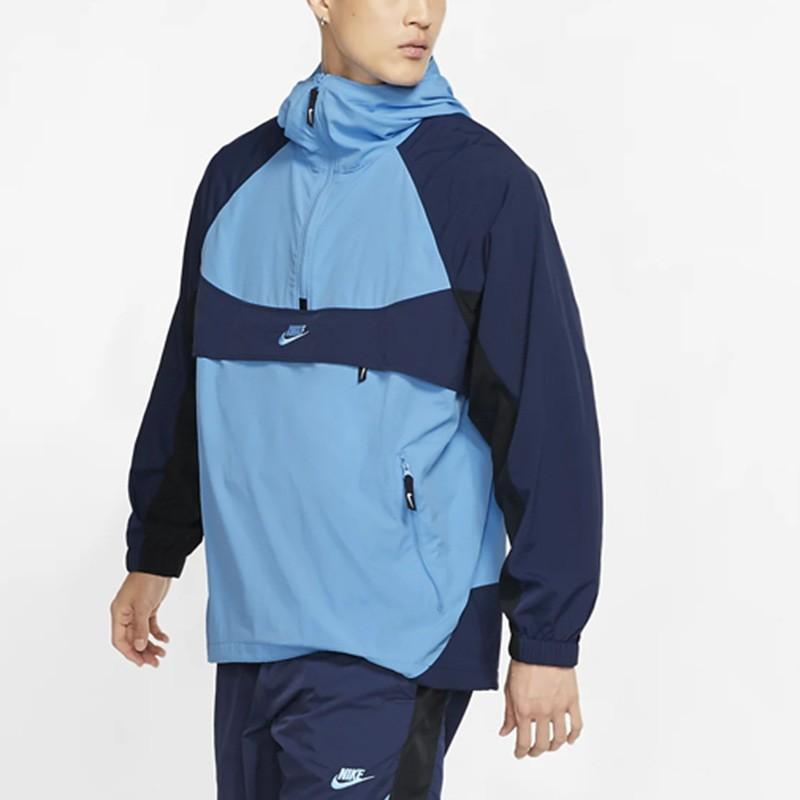 Nike Тканая куртка с капюшоном с цветными блоками и полумолнией, мужская верхняя одежда, синяя BV5386-412
