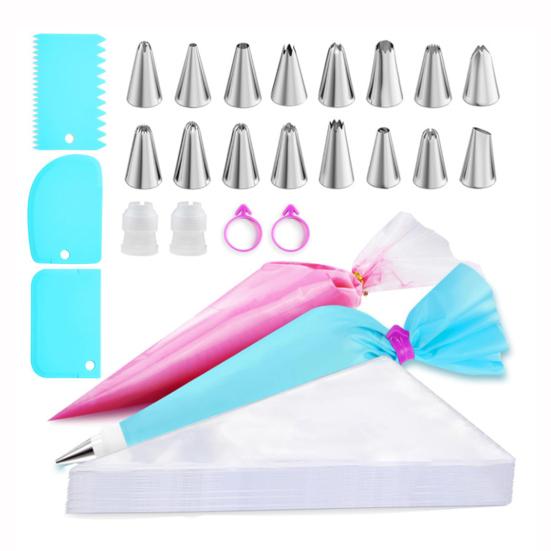 Stainless Steel Piping Tips Set with Bags Cake Decorating Kit for Buttercream Flowers Professional Baking Tools