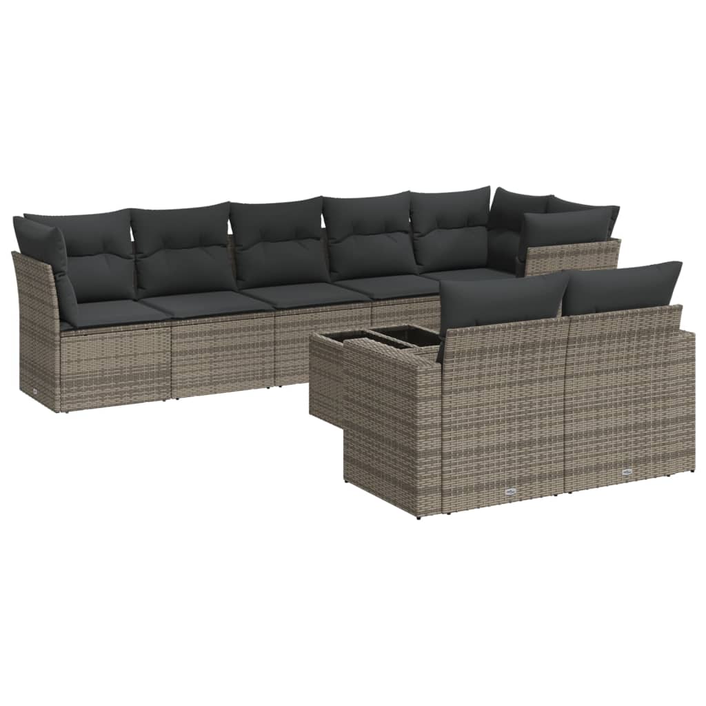 9 Piece Garden Sofa Set with Cushions Gray Poly Rattan