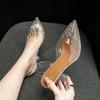 Fashion Large Size Sandals Women Rhinestone Transparent Pointed Toe Hollow Low Heel Sandals Fashion Crystal Shoes 35-42 Zapatos De Mujer