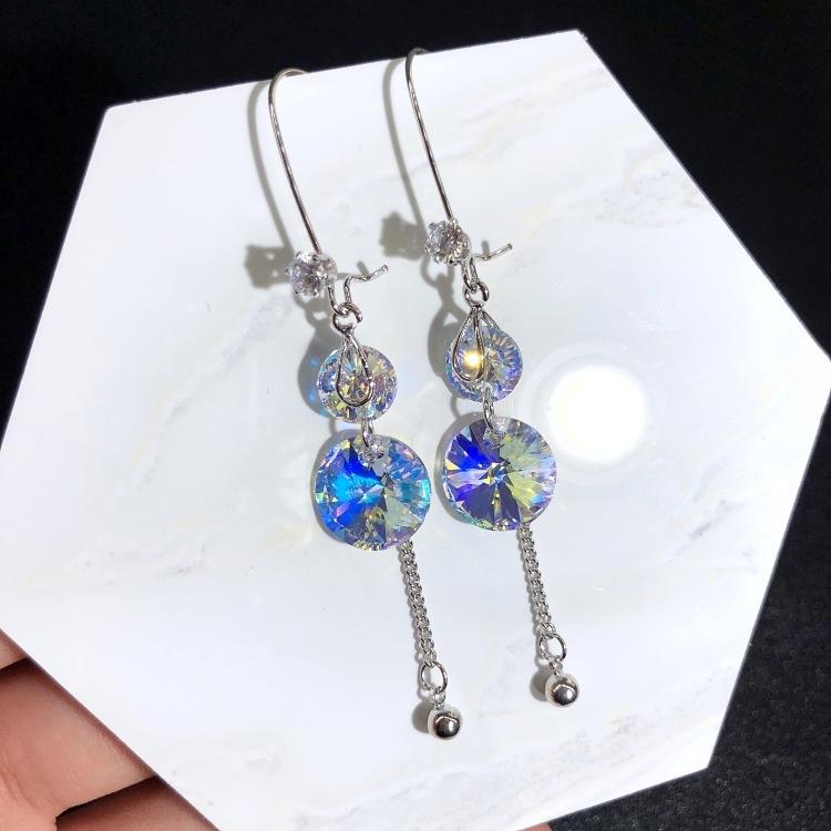 Австрийские серьги из супер-блестящего хрусталя, серьги-пусеты, нишевые серьги с высококлассным темпераментом, длинные простые серьги, серебряные иглы 925 пробы.