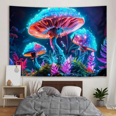 Неоновый гриб Настенный гобелен, Психоделический Модный Крутой Настенное украшение Флуоресцентный Фэнтези Спальня и Общежитие Домашний декор