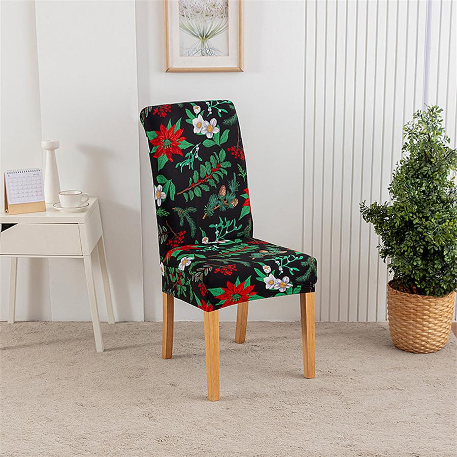 Принтованный эластичный чехол на стул на Рождество, бытовой цельный чехол-полупакет на табурет, чехол на стул для обеденного стола в отеле