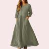 Women's Retro Ethnic Style Ribbon Embroidered Sleeveless Linen V-neck Maxi Dress