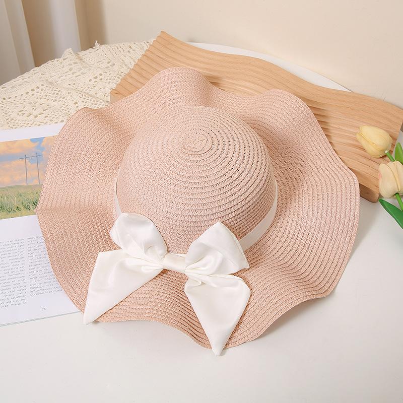 Simple Bowknot Straw Bucket Hat Elegant Solid Color Sun Hat Trendy Foldable Travel Beach Hats for Women Daily Uses Summer Outdoor