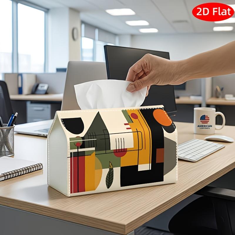 2D Flat, 1pc Tissue Box, Printed on Both Sides, Tissue Box Holder Featuring Geometric Abstract Designs with Rectangles And Circles a Versatile Napkin
