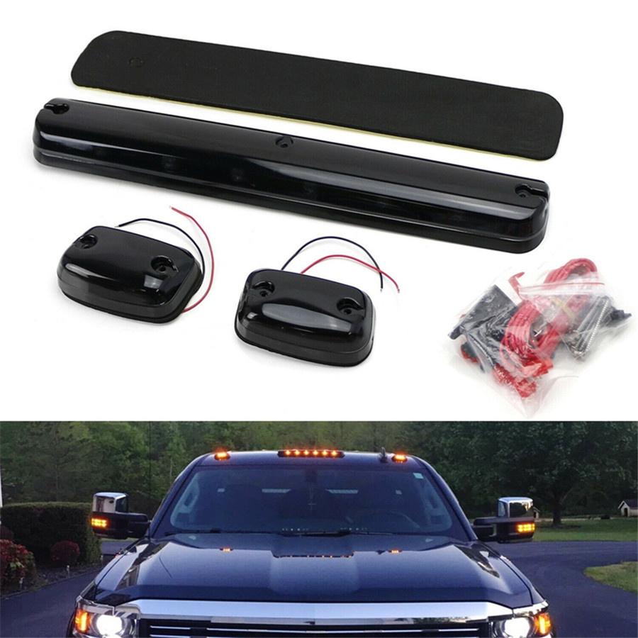 For Chevy GMC 2500HD 3500HD 07+ Full Amber LED Cab Roof Marker Light Assembly 3x
