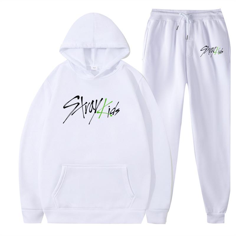 New straykids peripheral Harajuku printed men's and women's sweatshirts sweatpants set hoodie straight pants cover