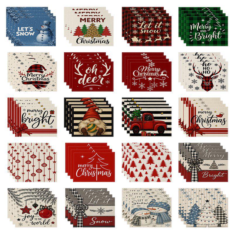 Nordic Style Christmas Festival Square Linen Placemat - Heat Insulation Pad with Digital Print Design.