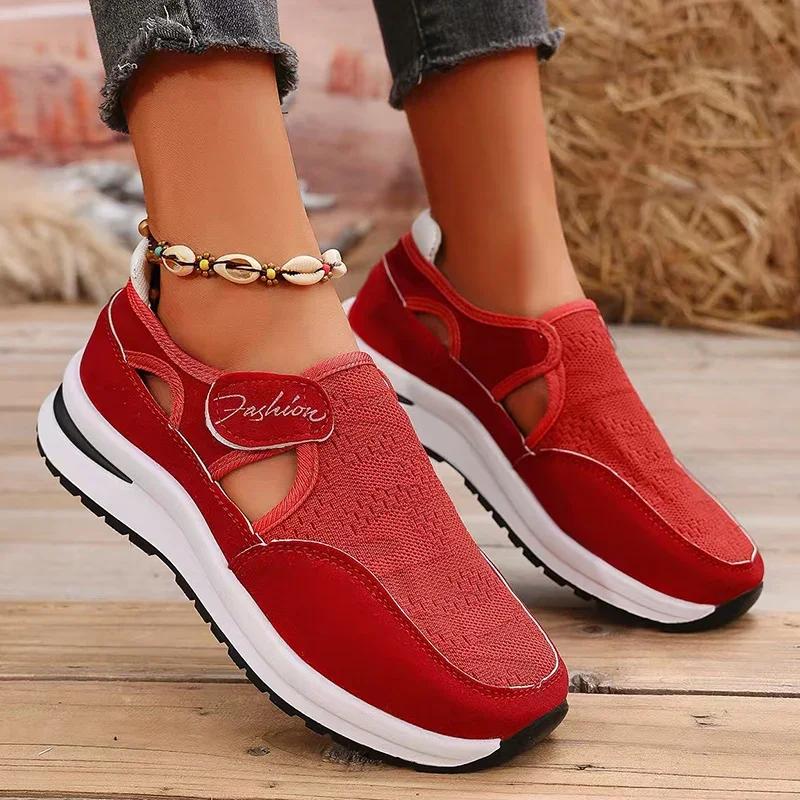 Fashion Breathable Platform Sport Sneaker Woman 2025 Spring Hollow Out Thick Sole Running Shoes Woman Non Slip Casual Sneakers Size 43
