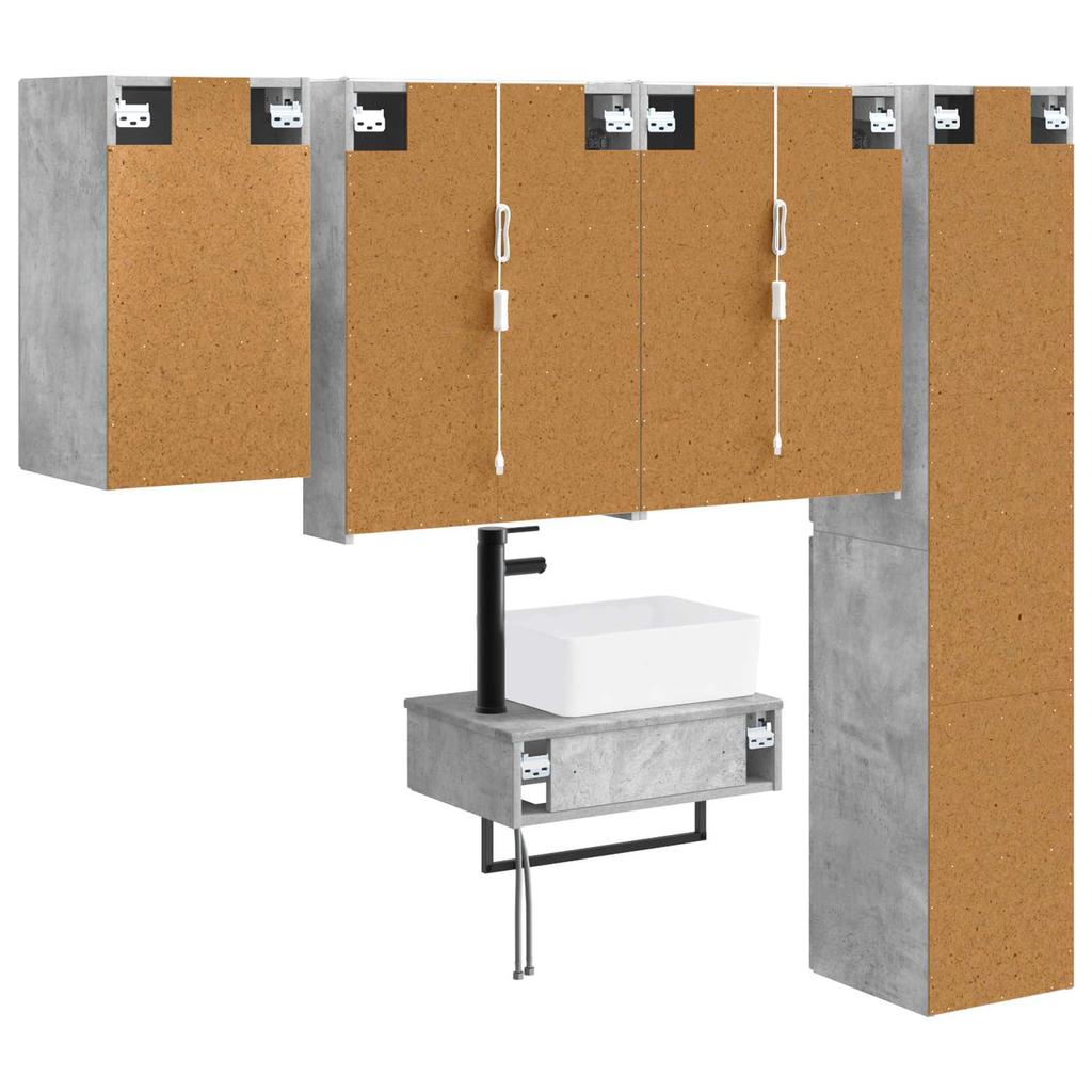 5 Piece Bathroom Furniture Set Concrete Grey Engineered Wood and Glass