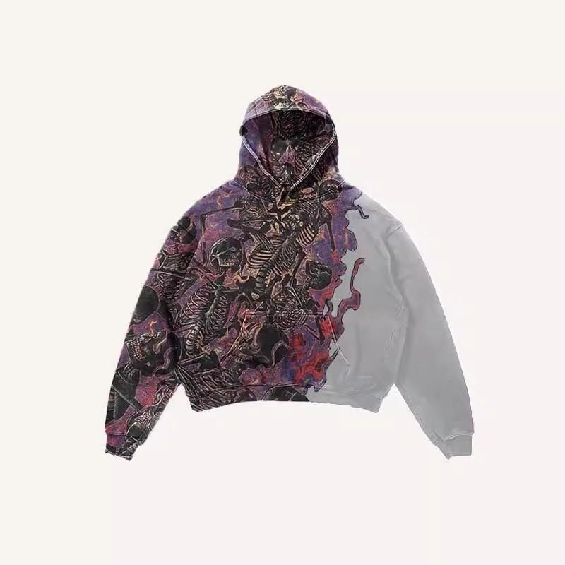 Y2K Gothic Punk Skull Print Hooded Sweatshirt Unisex Oversized Streetwear Casual Long Sleeve Pullover