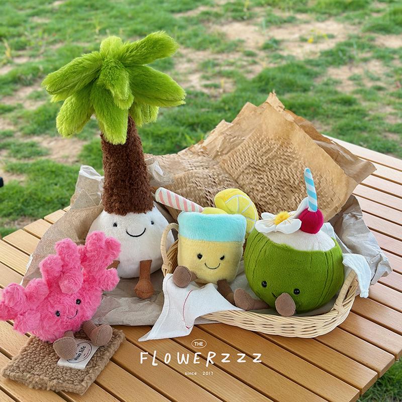 JELLYCAT Плюшевые игрушки Лимонад Кокос Очень мягкие Пальма Красный коралл Плюшевая игрушка Мультяшная кукла Домашний декор Рождественские подарки Девочка