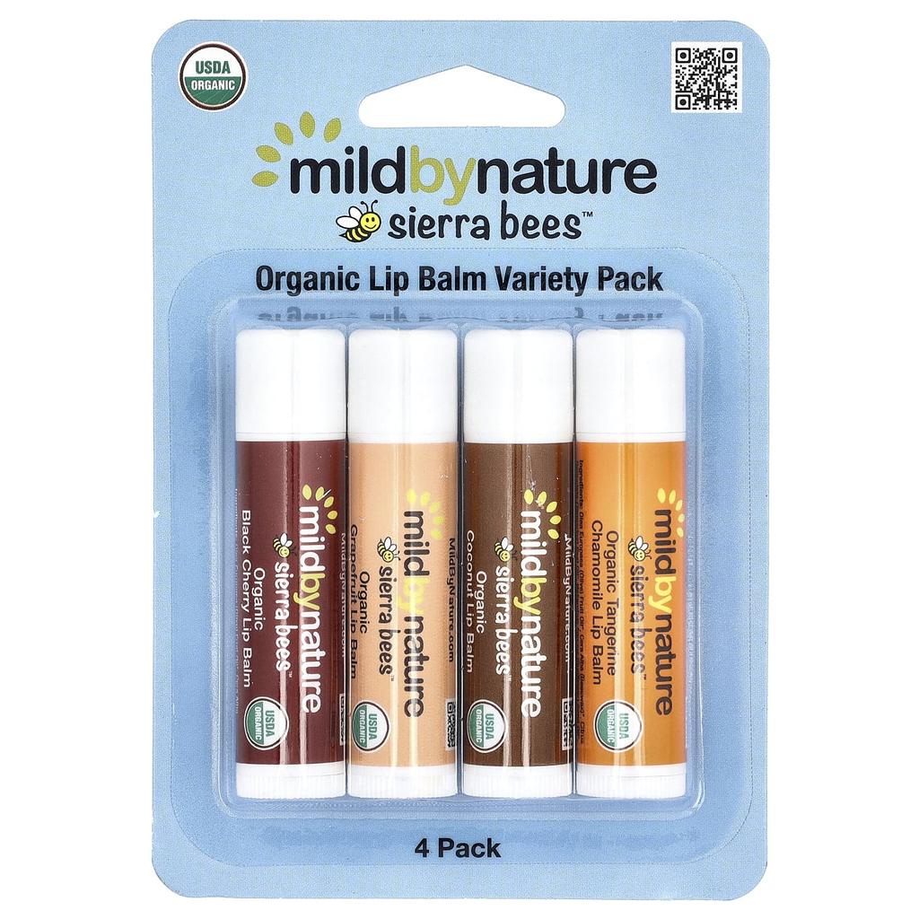Mild By Nature Sierra Bees™, Органический бальзам для губ, Набор ассорти, 4 штуки, 4,25 г (0,15 унции) Каждый