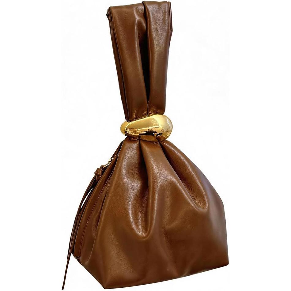 OYOANGLE Women's Mini Leather Bucket Bags Top Handle Purse Metallic Buckle Handbags Bag